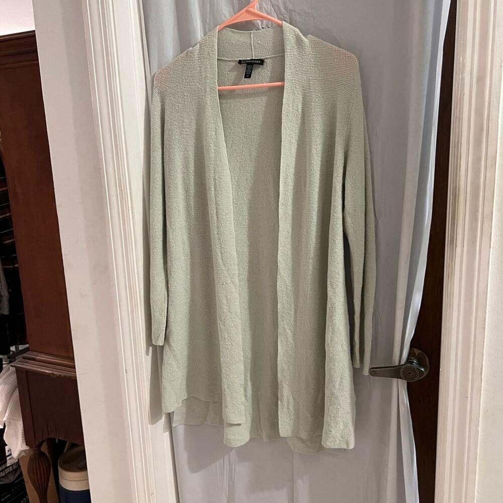 Eileen fisher mint green open cardigan long line size s